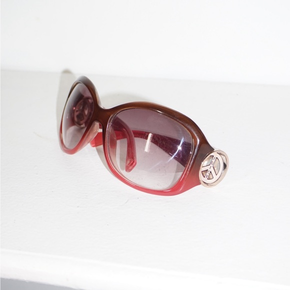 JUICY COUTURE Y2K LIMITED EDITION SPARKLY PEACE SIGN PINK AND BROWN SUNGLASSES - Picture 5 of 6